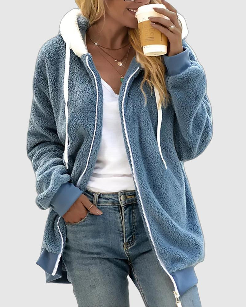 Felpa Donna con Cappuccio in Pile con Zip Calda e Morbida - Brentozzi