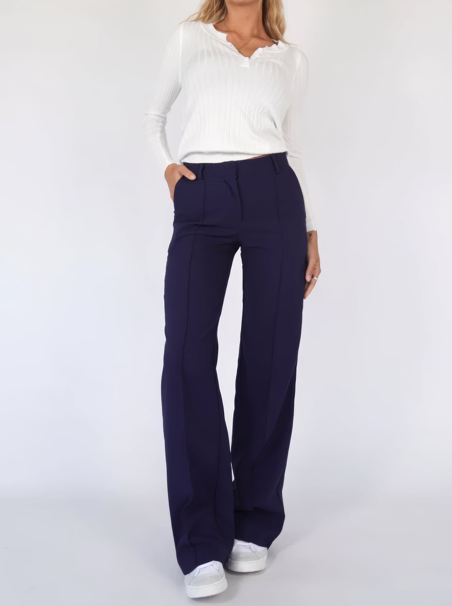 Pantaloni Donna Vita Alta Gamba Dritta