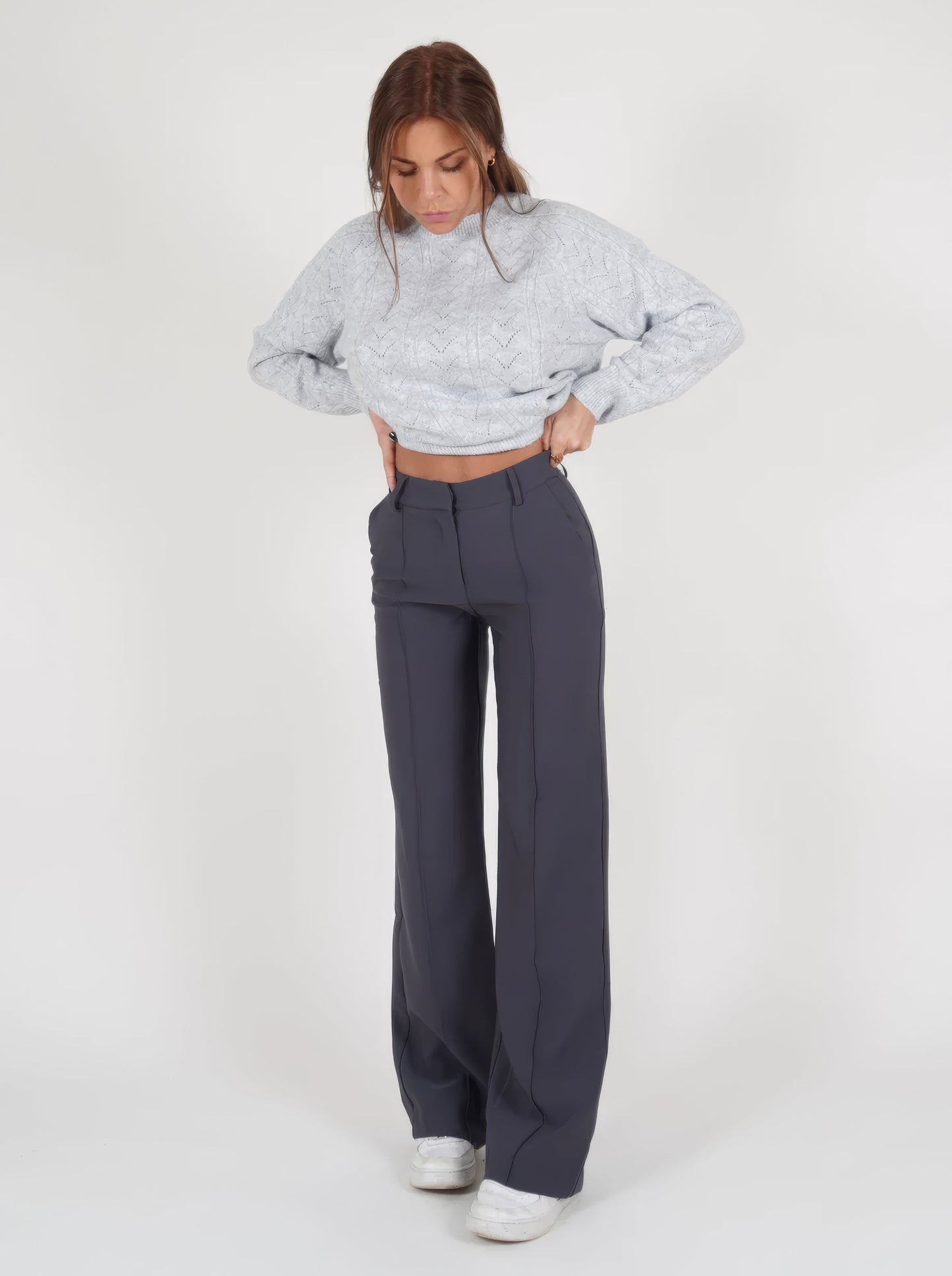 Pantaloni Donna Vita Alta Gamba Dritta