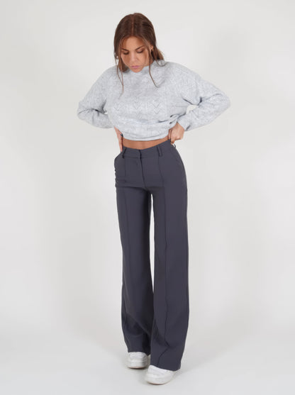Pantaloni Donna Vita Alta Gamba Dritta