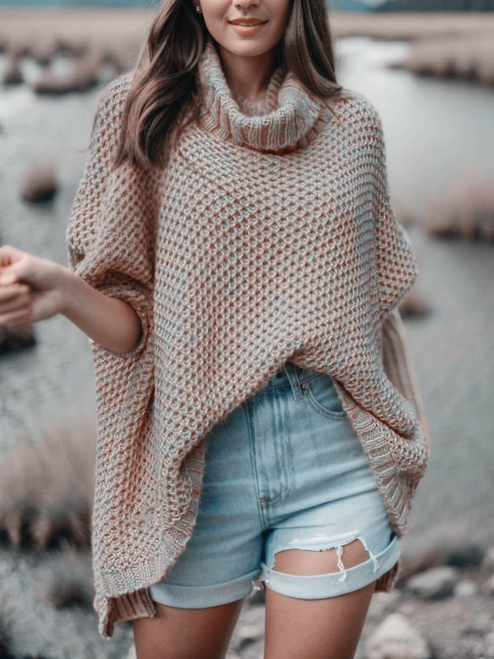 Maglione Donna Dolman Manica Lunga Collo Alto