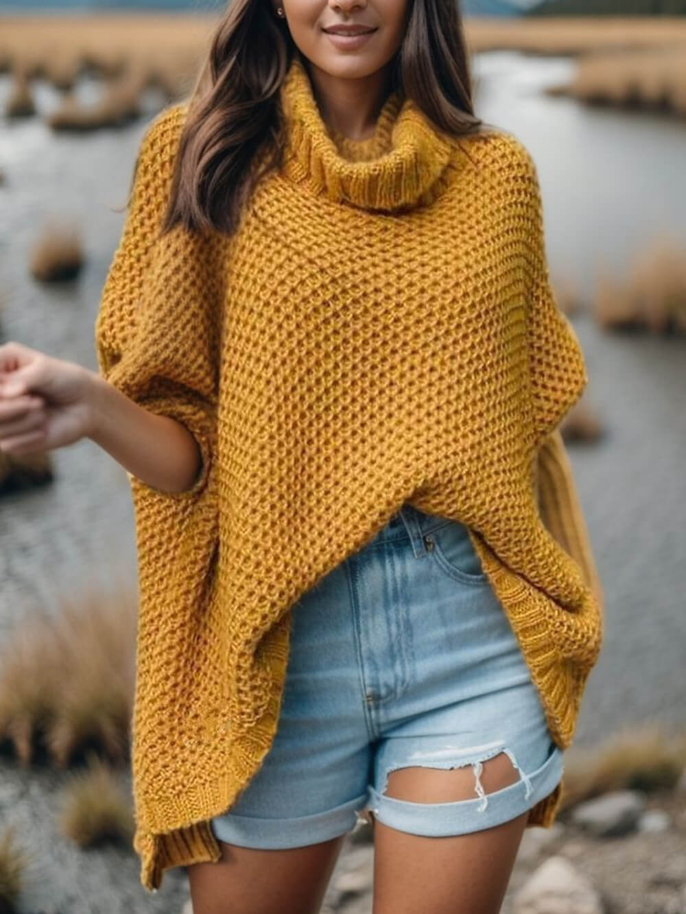 Maglione Donna Dolman Manica Lunga Collo Alto - Brentozzi