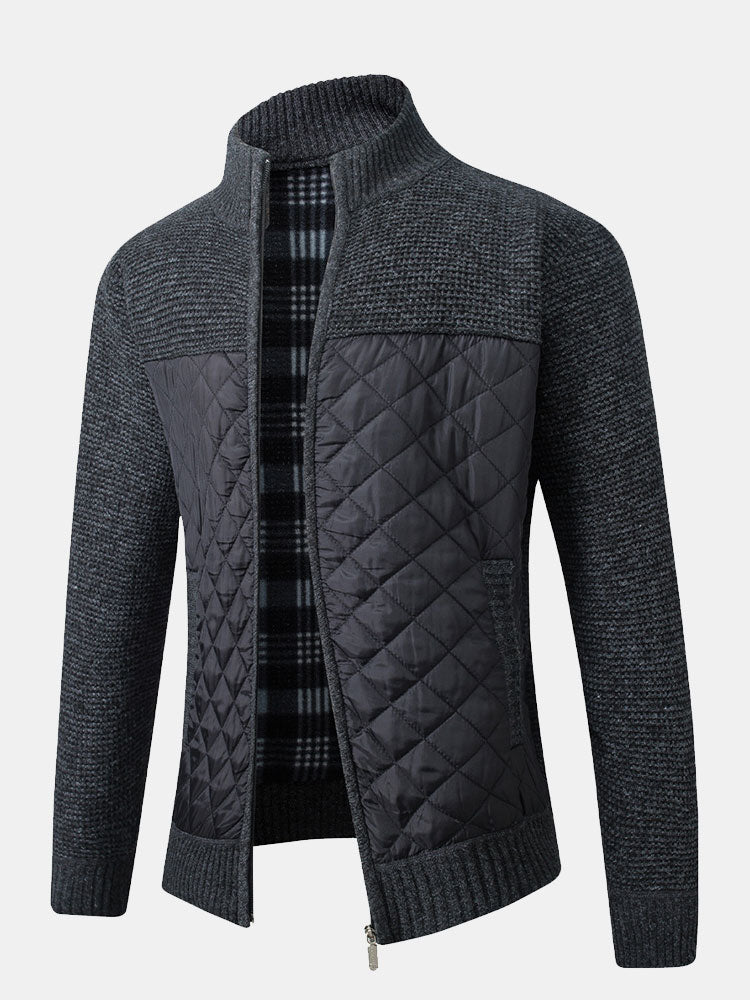 Cardigan Uomo Maglia Motivo Quadri Chiusura Frontale