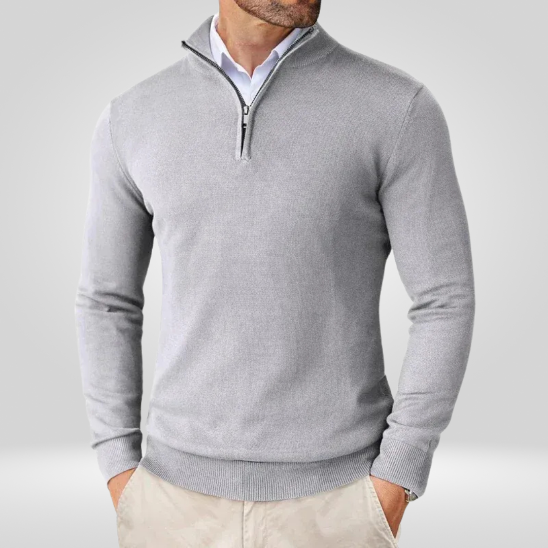 Maglione Uomo Collo con Zip Linee Sottili Slim Fit