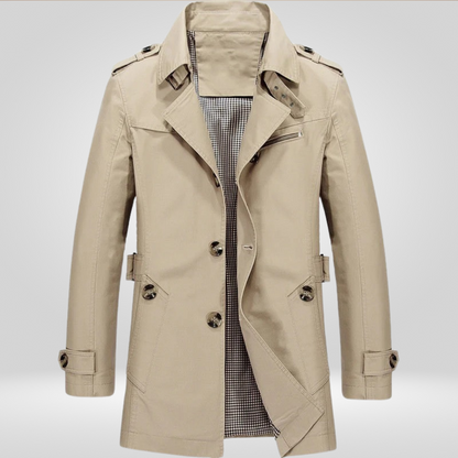 Trench Coat Uomo Classico Lunghezza Media Taglio Strutturato