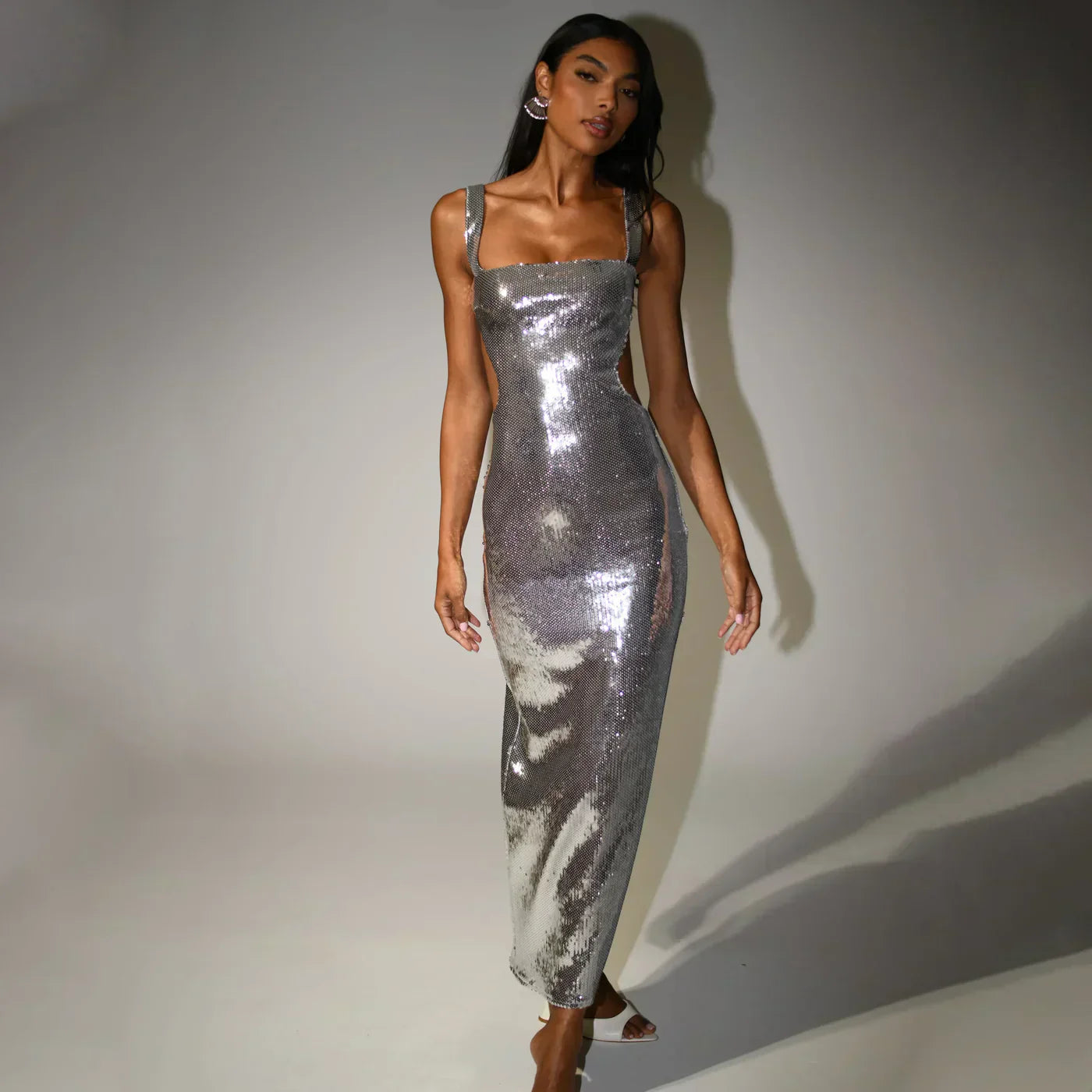 Abito Maxi Donna Lucido Spalline Sottili