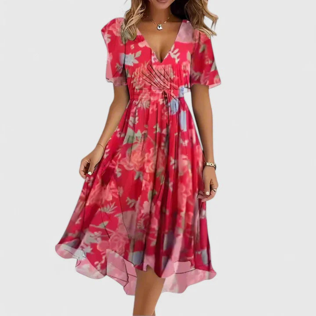 Abito Midi Donna con Scollo a V e Stampa Floreale - Brentozzi