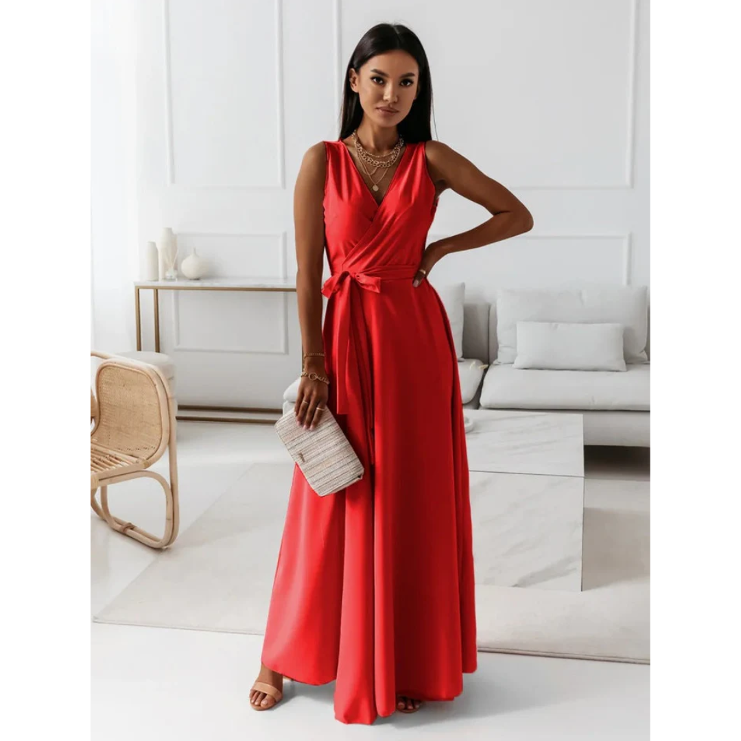 Abito Maxi Donna Effetto Incrociato Senza Maniche
