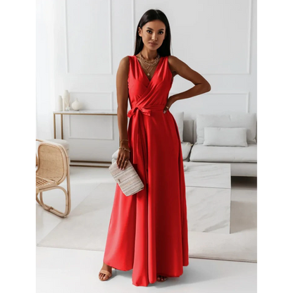 Abito Maxi Donna Effetto Incrociato Senza Maniche
