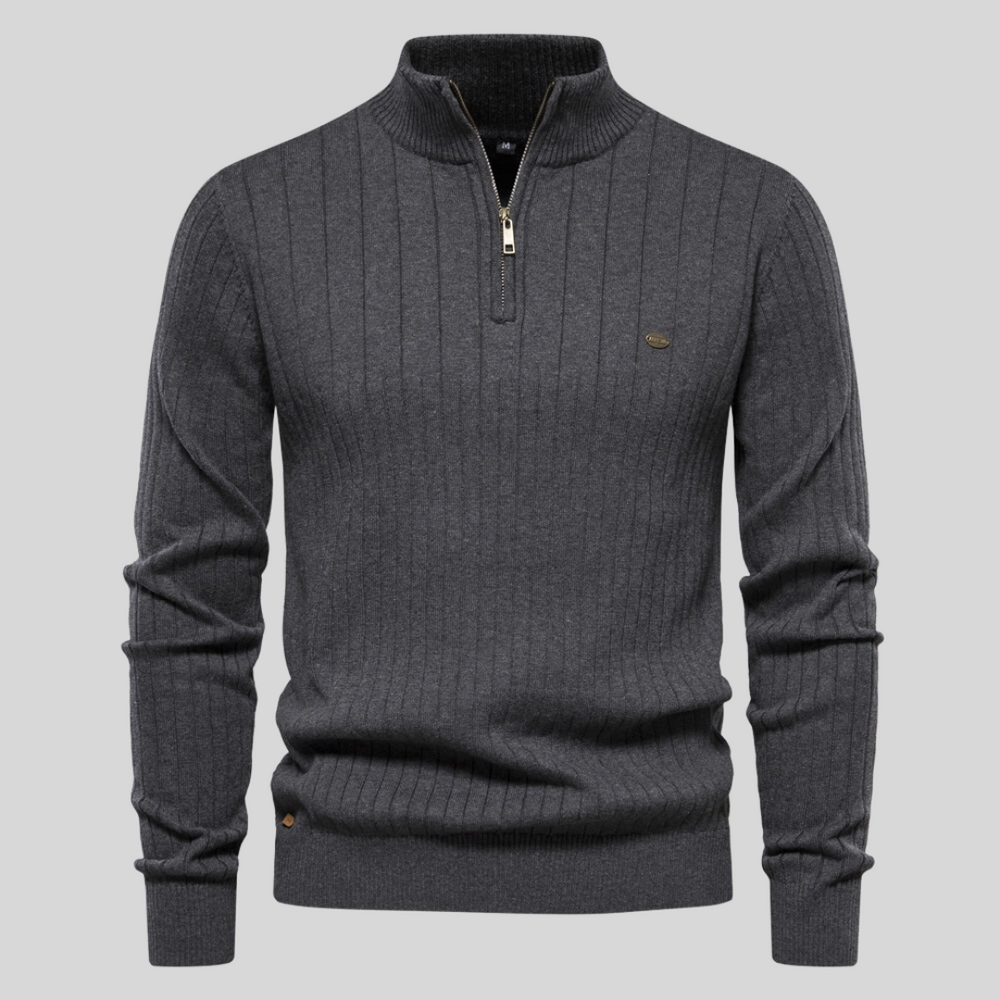 Maglione Uomo in Maglia Coste Collo Alto con Zip Corta