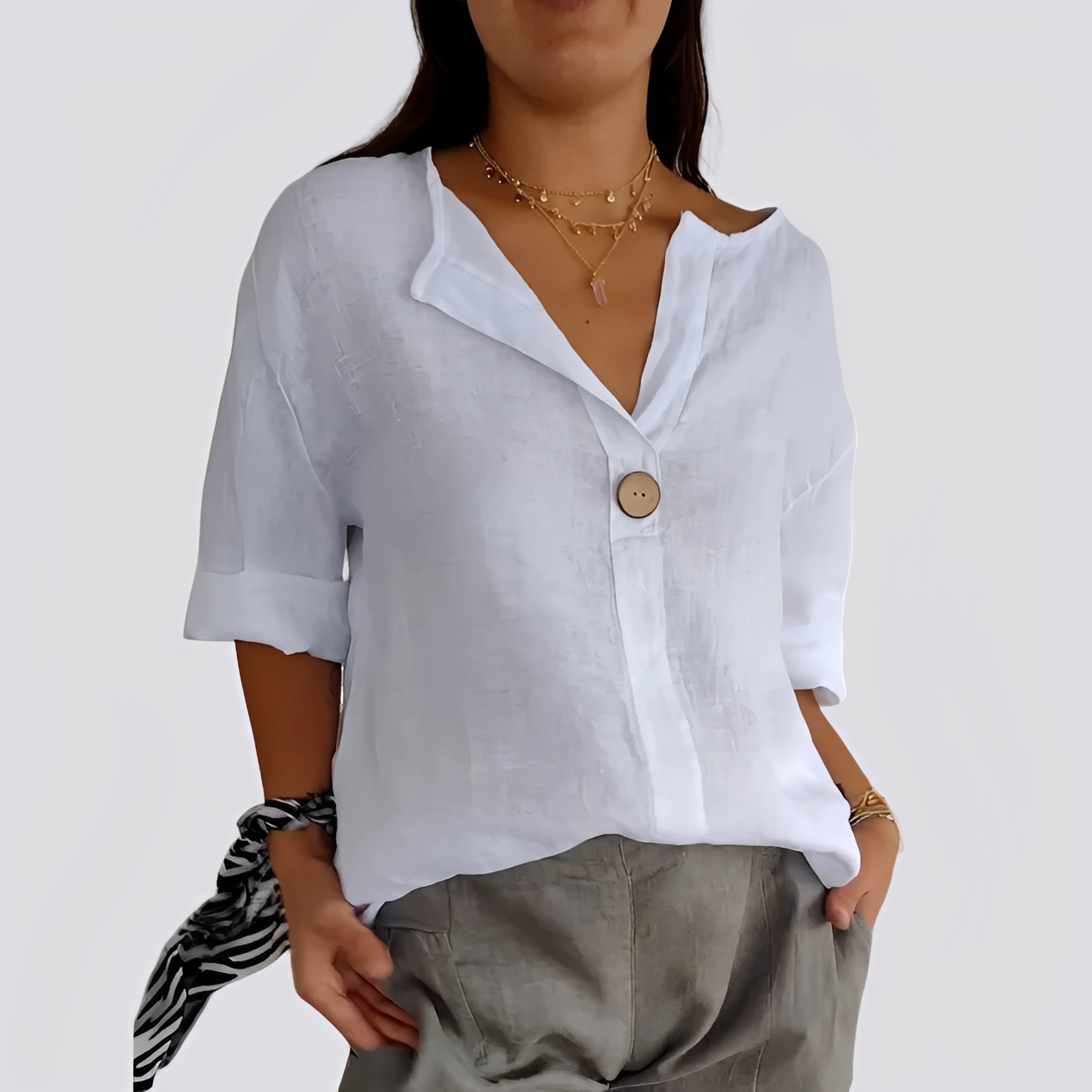 Camicia Donna Casual Scollo a V Vestibilità Comoda - Brentozzi