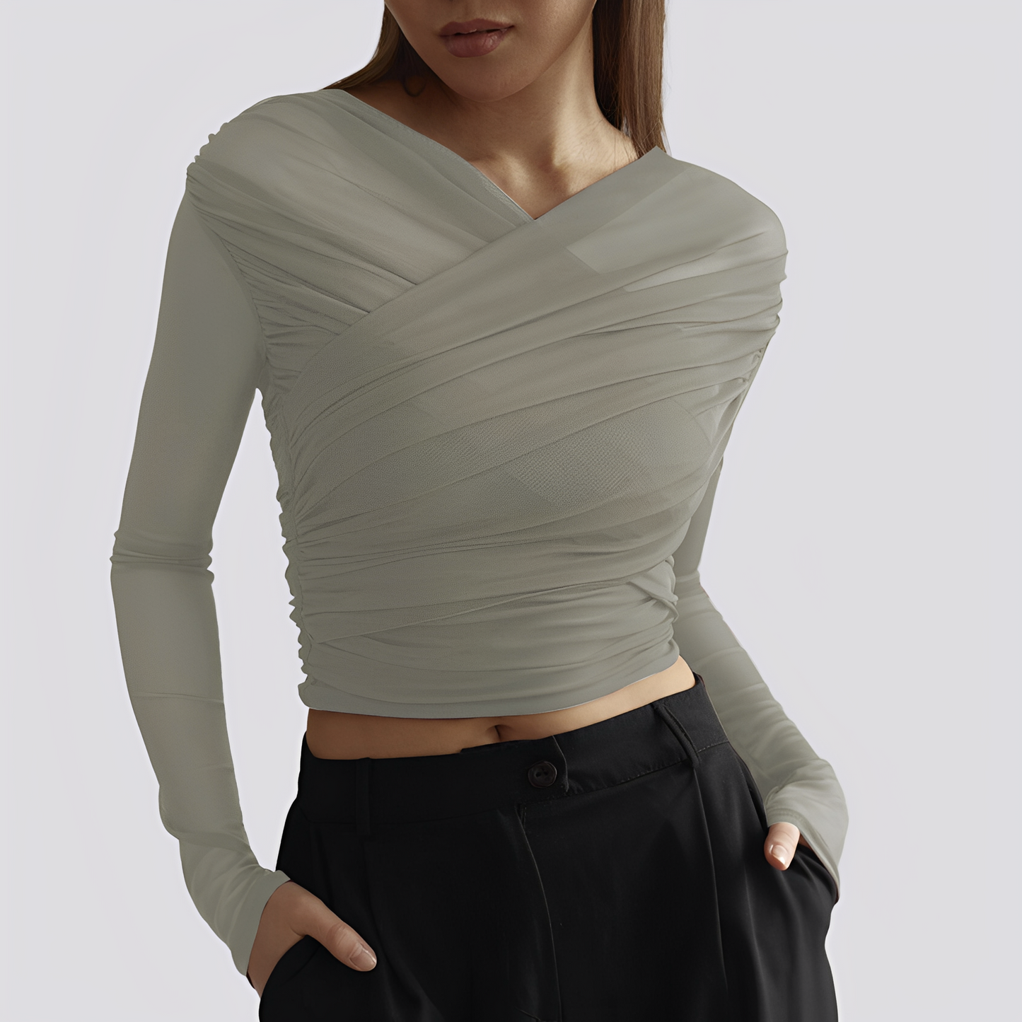 Donna Manica Lunga Stile Drappeggiato Elegante