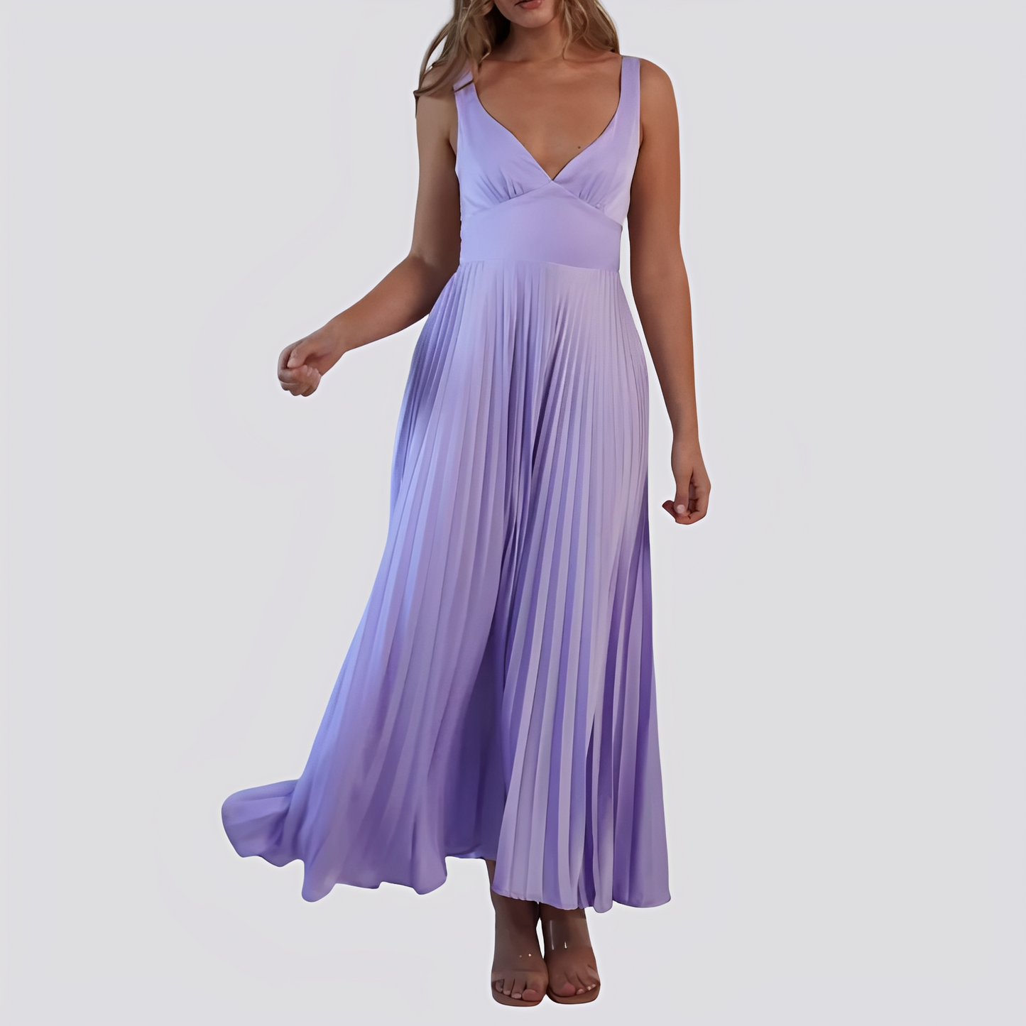 Abito Maxidress Donna in Plissé Scollo a V Elegante