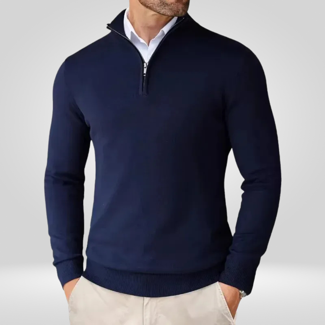 Maglione Uomo Collo con Zip Linee Sottili Slim Fit