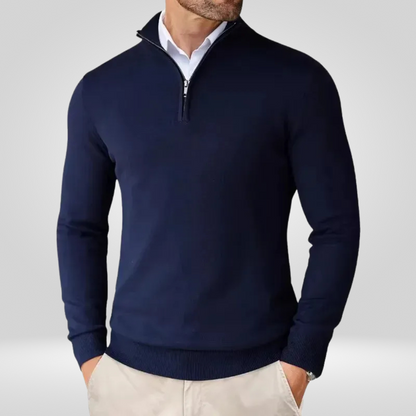 Maglione Uomo Collo con Zip Linee Sottili Slim Fit