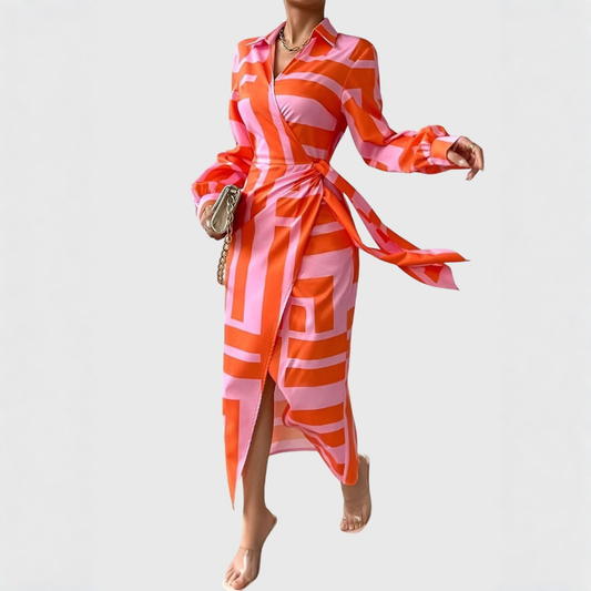 Abito Midi Donna a Righe Stile Portafoglio - Brentozzi