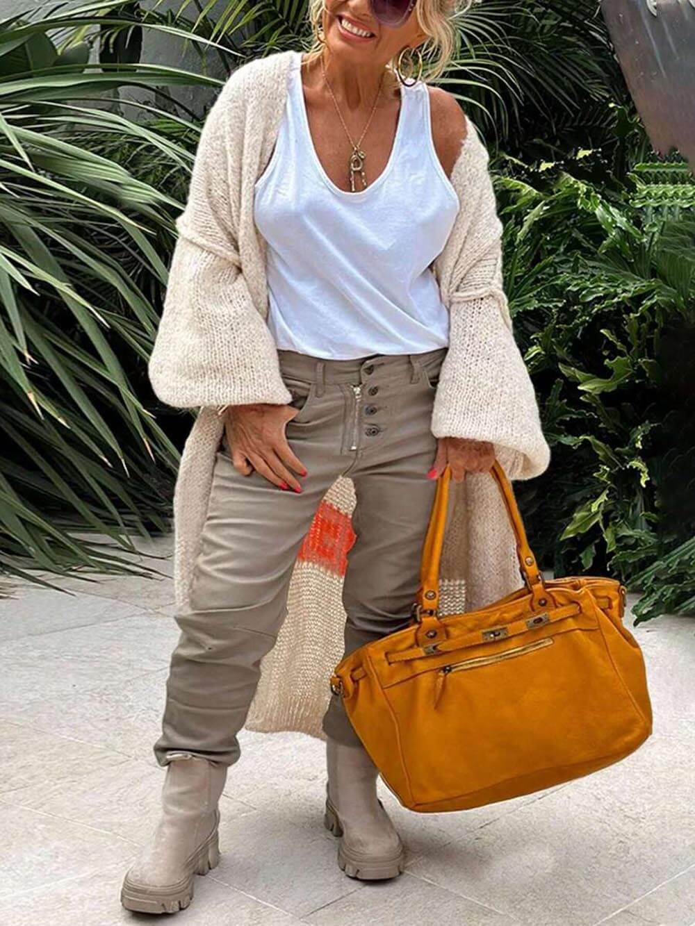 Cardigan Donna Casual con Tasche e Motivo Cuori Morbido