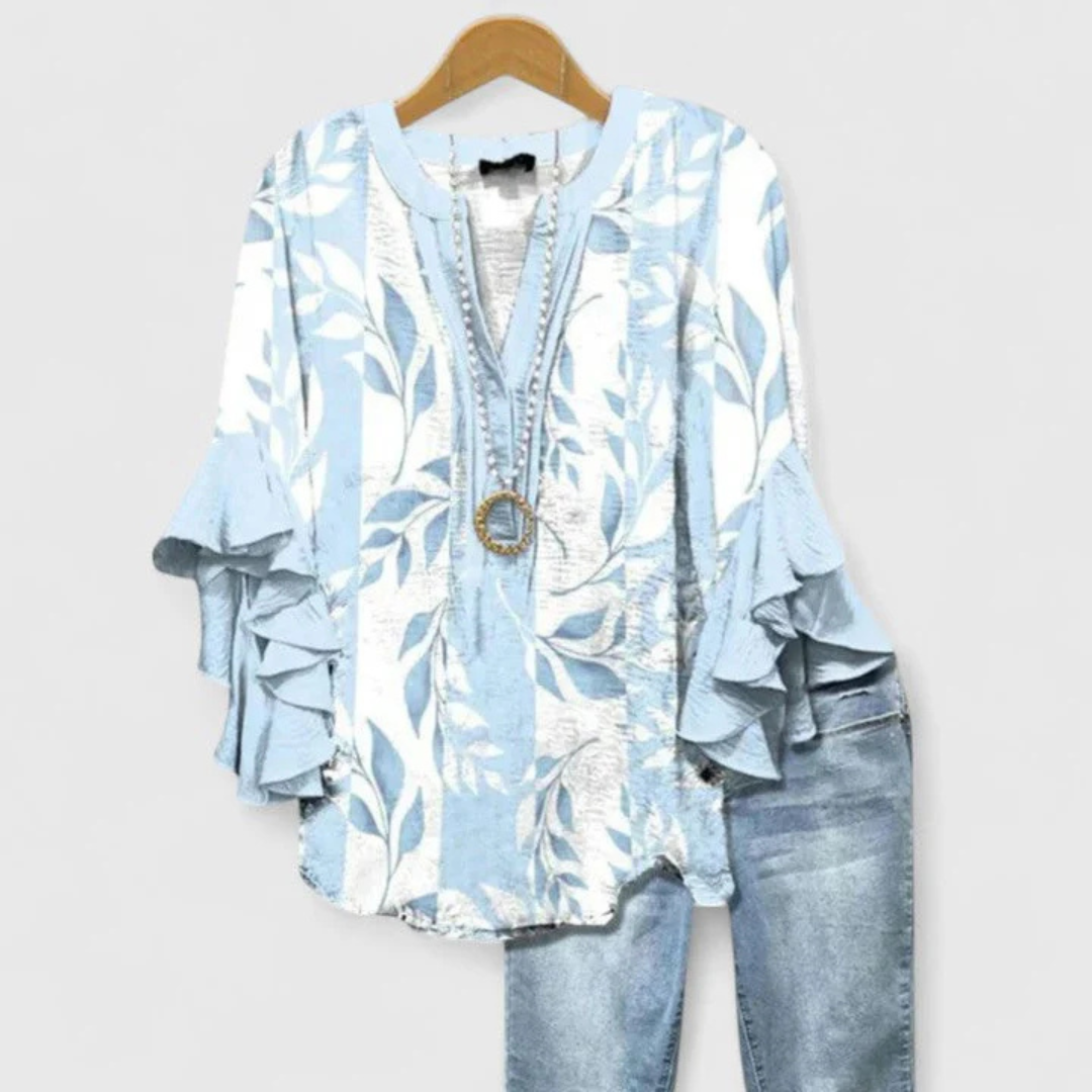 Donna Casual con Stampa Floreale e Maniche a Volant