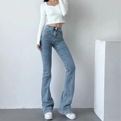 Jeans Donna Vita Alta con Frange a Cuore Taglio Svasato