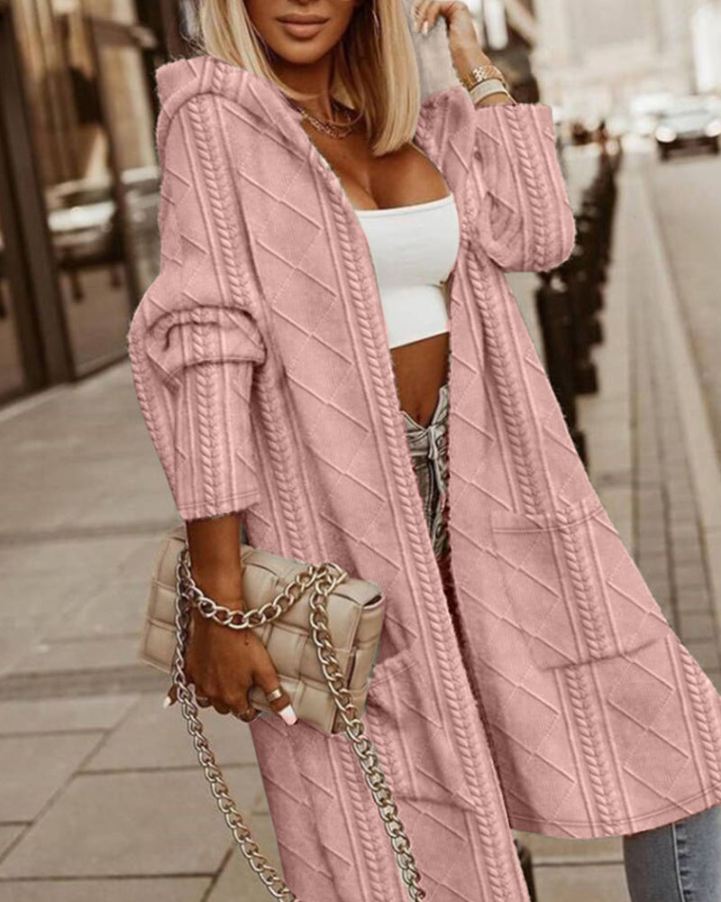Cardigan Donna Lungo in Maglia con Cappuccio Comodo Casual