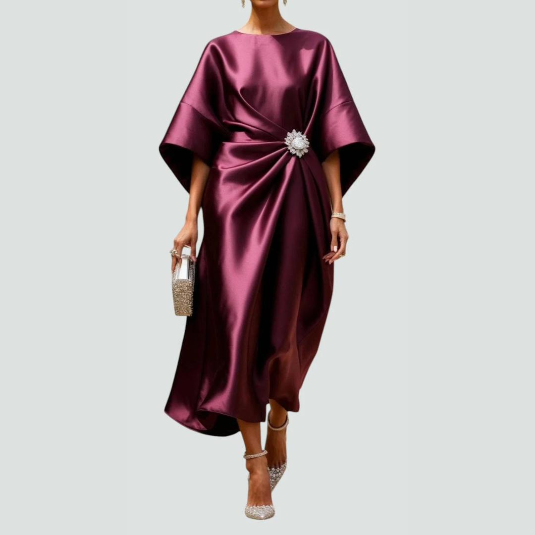 Abito Midi Donna con Maniche Pipistrello Drappeggiato