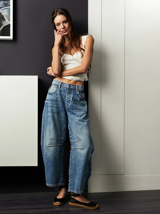 Jeans Donna Taglio Largo con Cuciture Decorative - Brentozzi