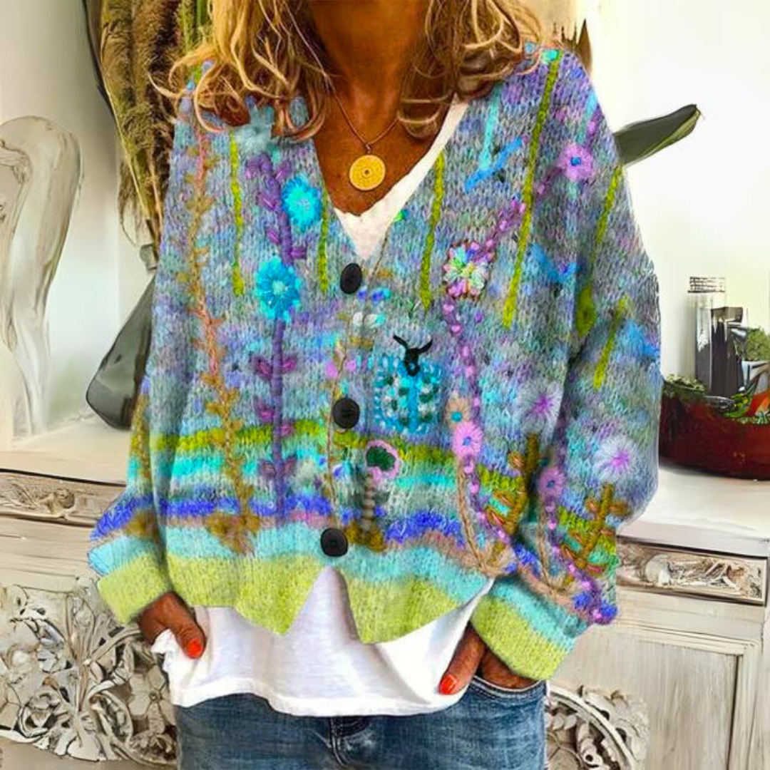 Cardigan Donna in Maglia Fantasia Floreale Slim