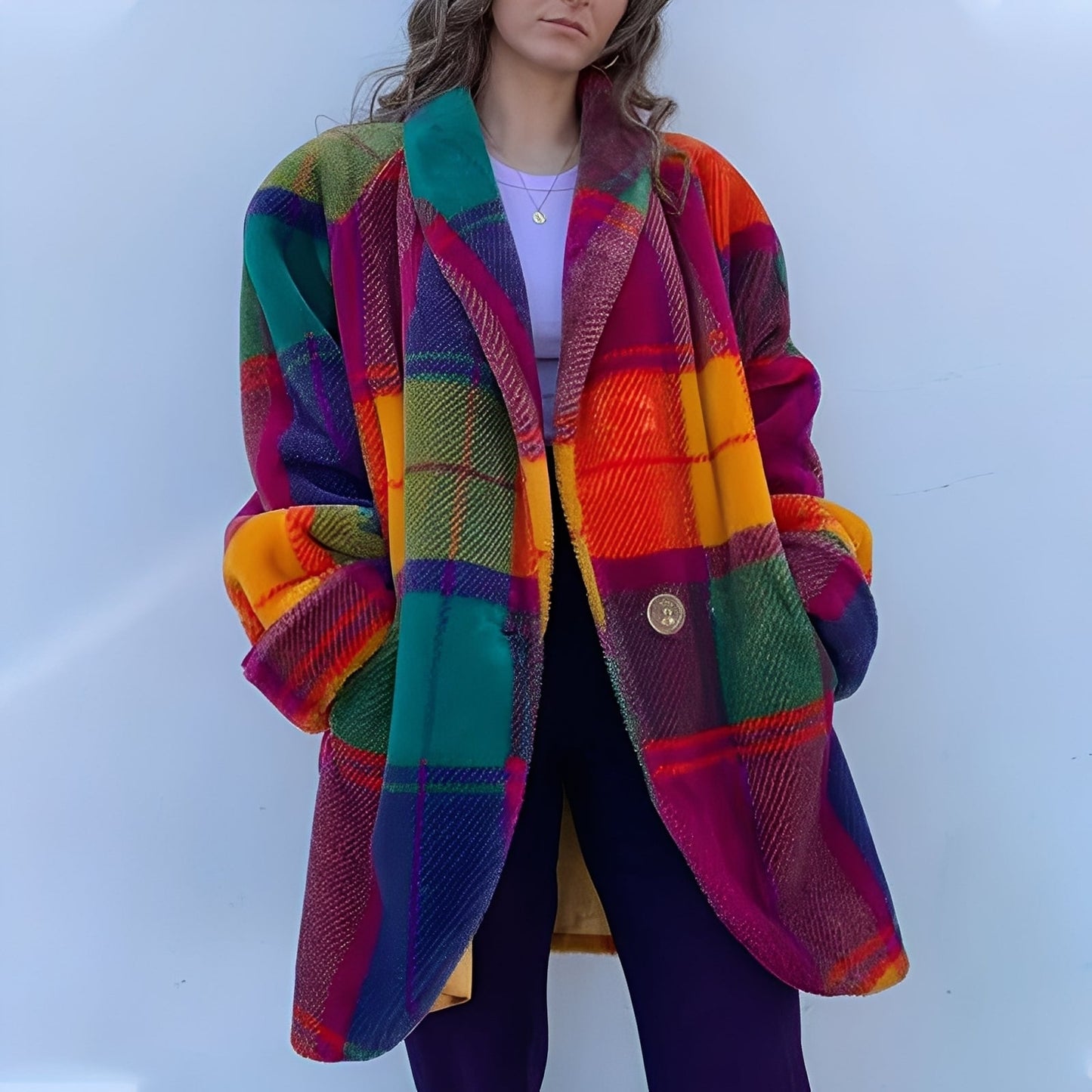 Cappotto Donna con Rever Colorato e Tasche