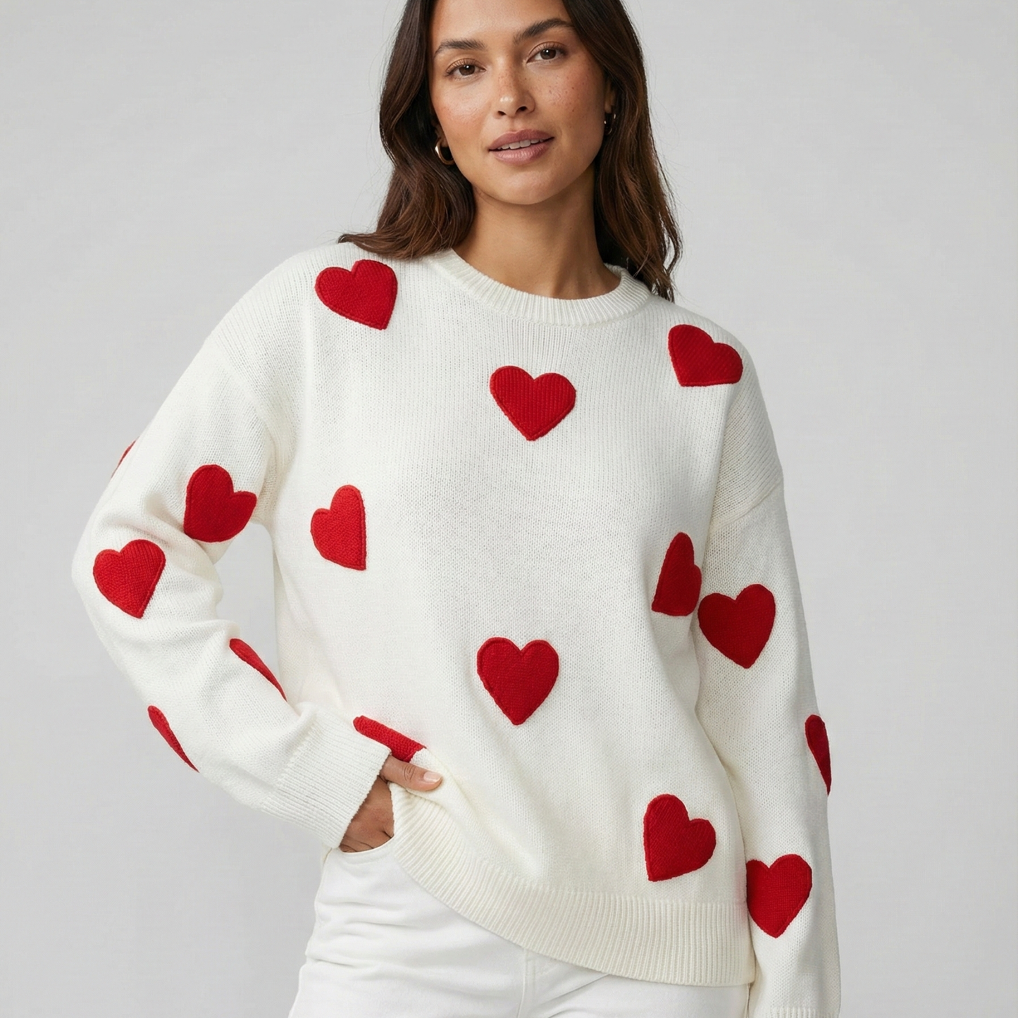 Maglione Donna Casual Motivo Cuore Vestibilità Comoda - Vesarelli