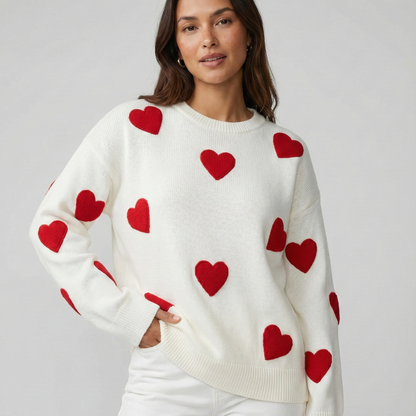 Maglione Donna Casual Motivo Cuore Vestibilità Comoda - Vesarelli