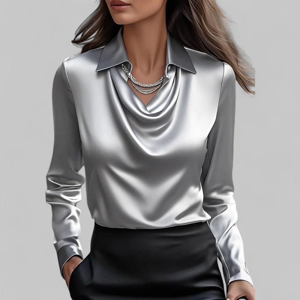 Blusa Donna Manica Lunga Scollo a Cascata