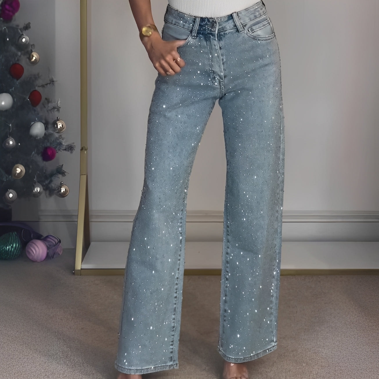 Pantaloni Donna con Glitter Vita Alta Elegante - Brentozzi