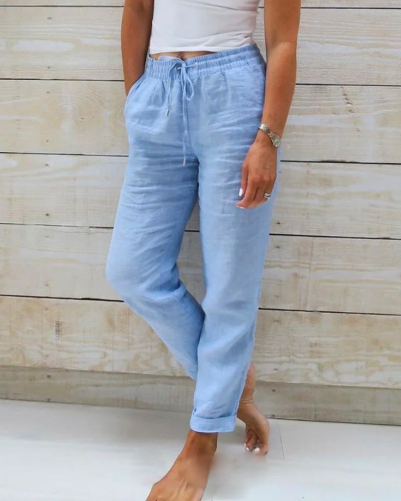 Pantaloni Lino Donna Estivi Casual con Coulisse - Brentozzi