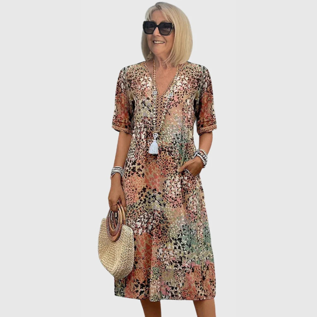 Abito Midi Donna Scollo a V Stampa - Brentozzi