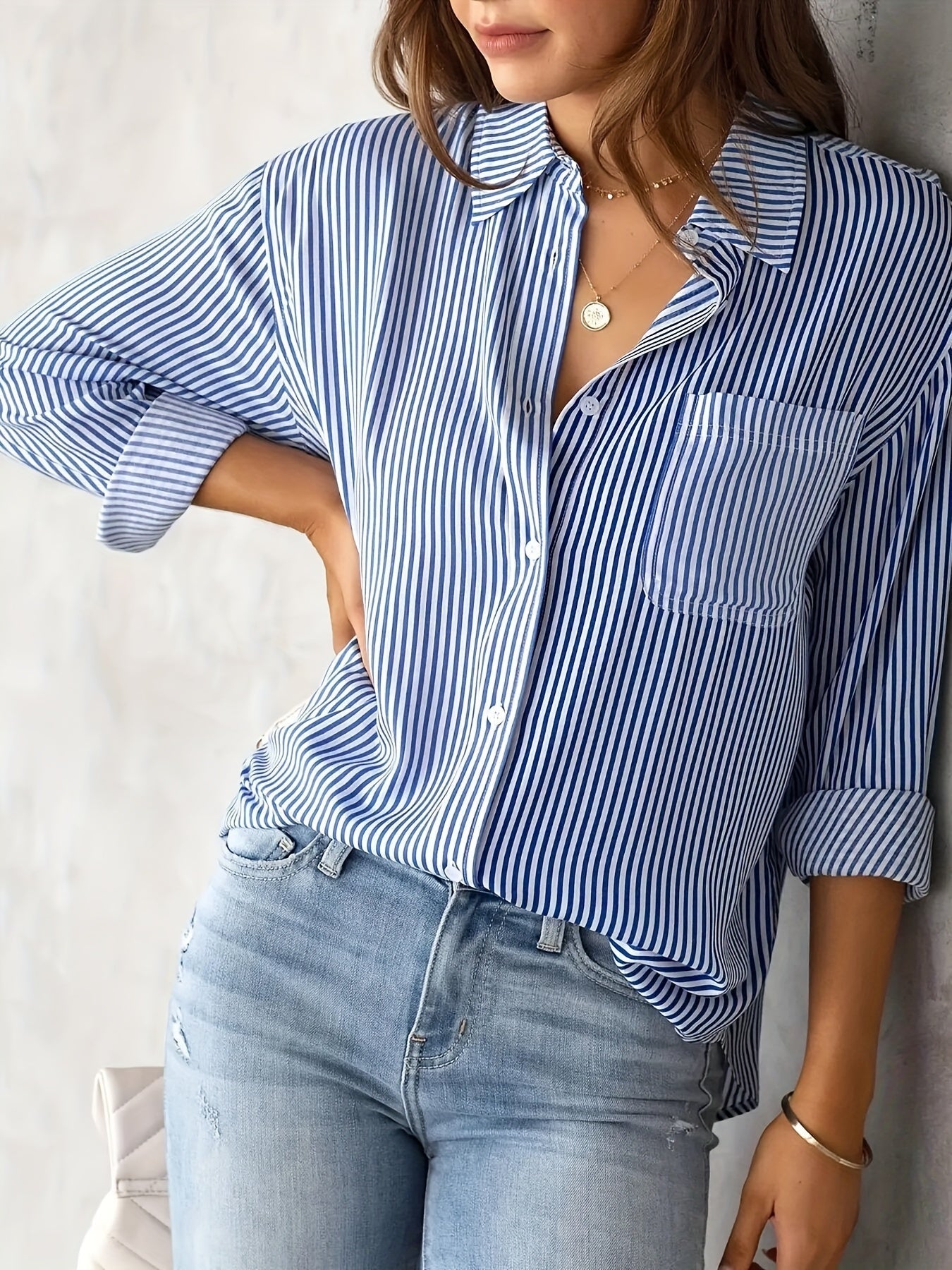 Maglia Donna Manica Lunga in Cotone a Righe Slim Fit