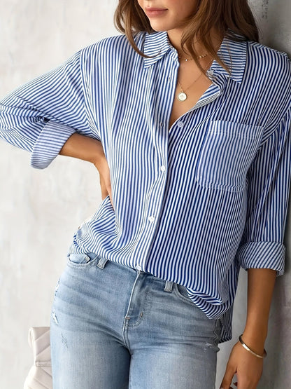 Maglia Donna Manica Lunga in Cotone a Righe Slim Fit