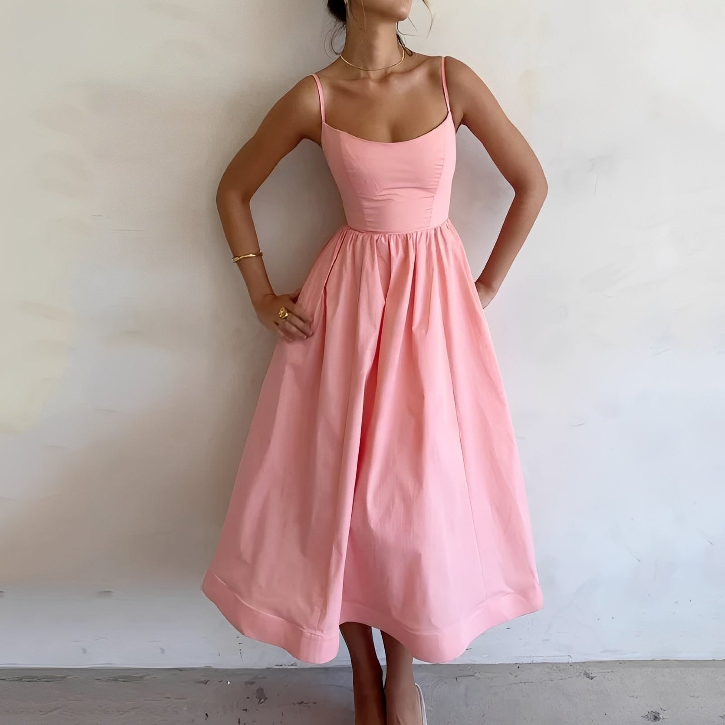 Abito Midi Donna Svasato Tessuto Fluido