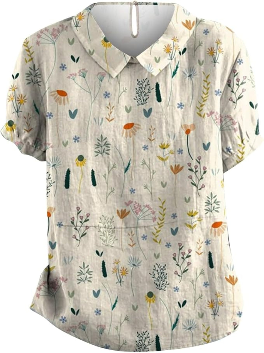Camicia Donna Manica Corta con Colletto e Fantasia Floreale