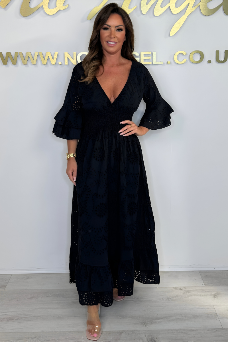 Abito Maxi Donna Boho Manica a Volant Ricamato - Brentozzi