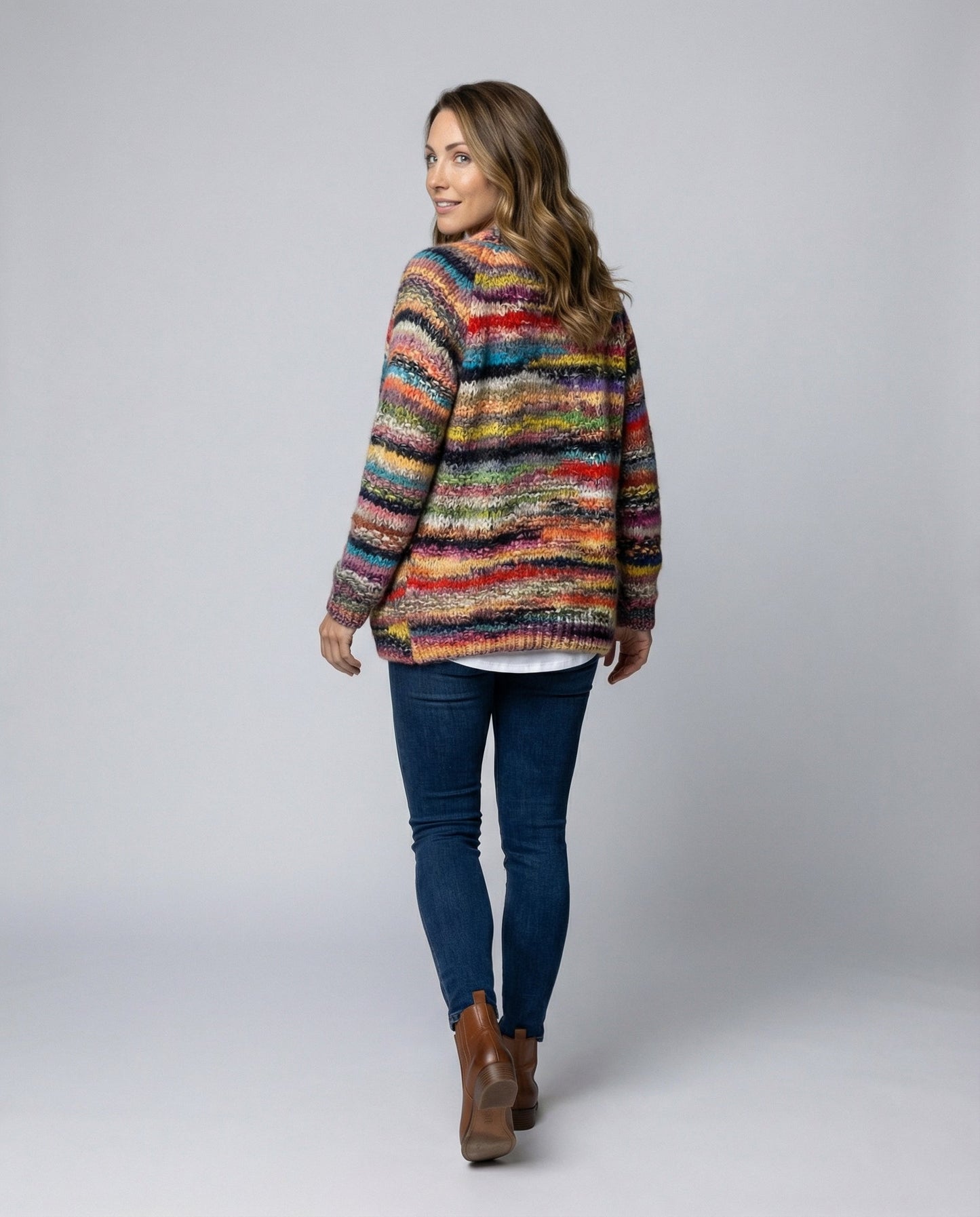 Cardigan Donna in Maglia a Righe Slim Fit