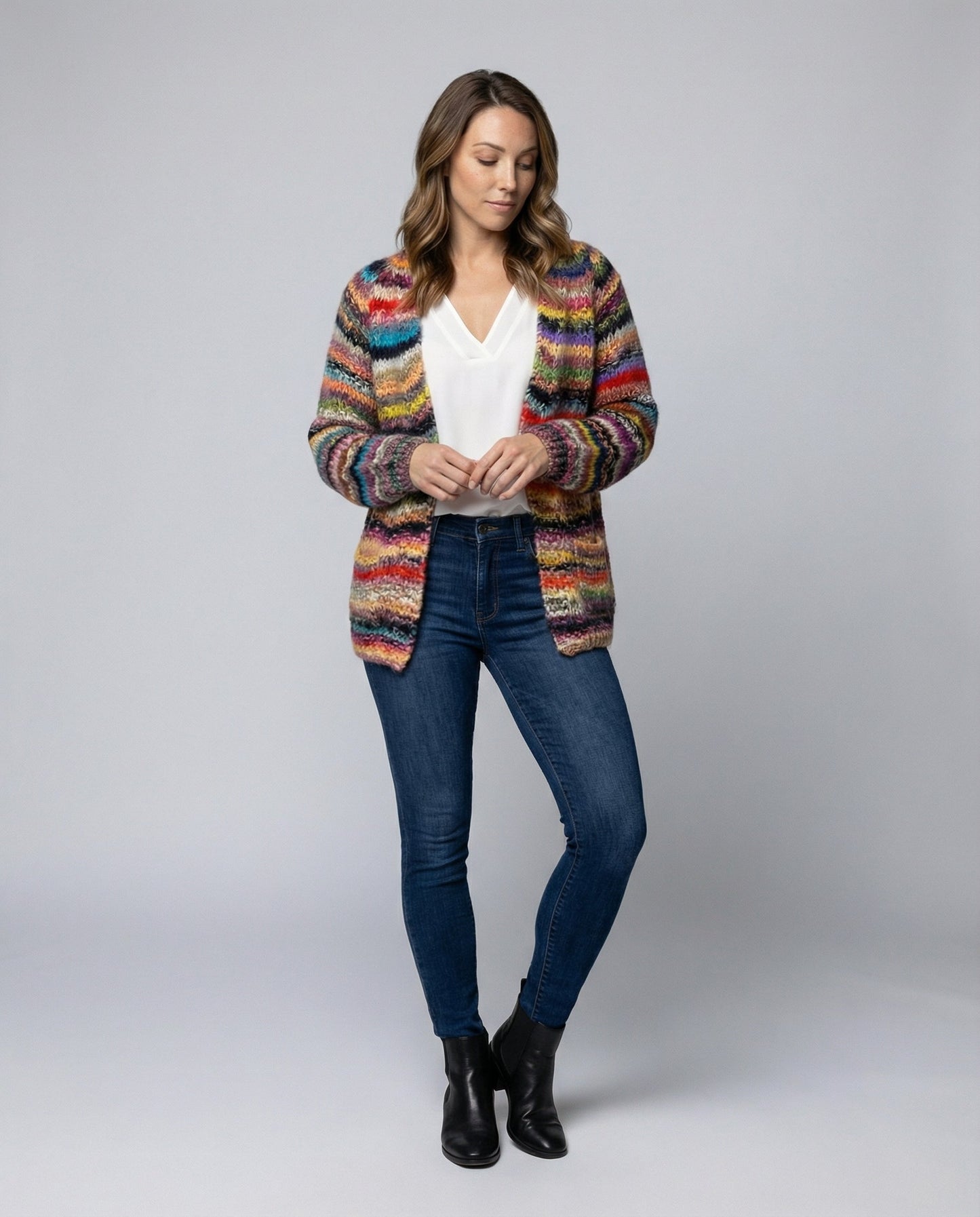 Cardigan Donna in Maglia a Righe Slim Fit