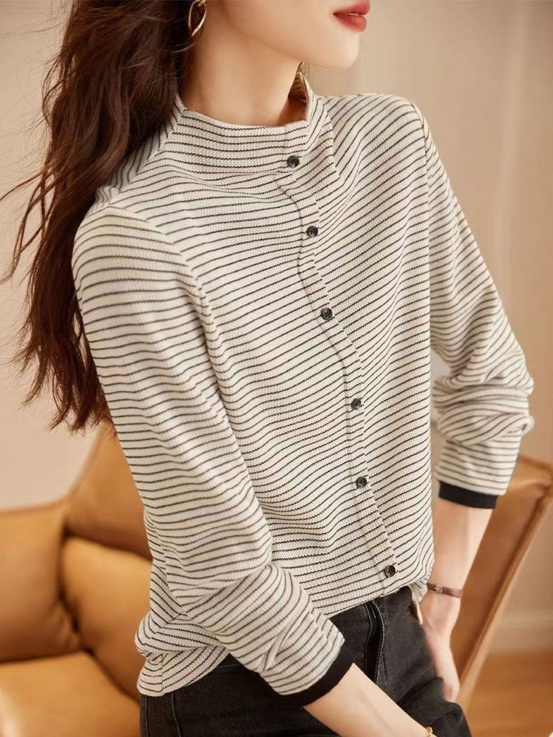 Donna Maglia a Righe Collo Alto