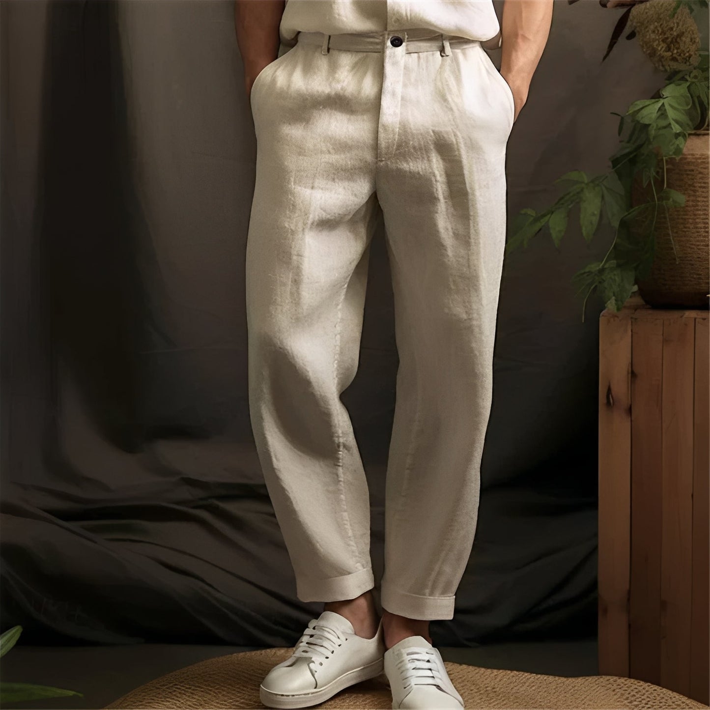 Pantaloni Uomo Cotone Vestibilità Dritta Casual