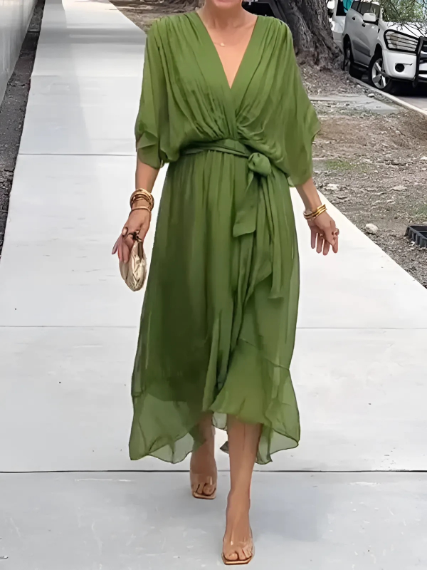 Abito Midi Donna a Portafoglio Stile Classico
