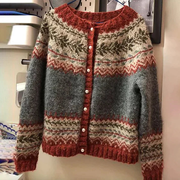 Cardigan Donna in Maglia Fair Isle Caldo Autunno Inverno
