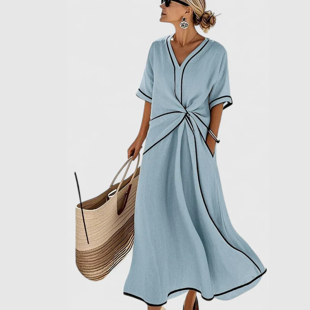 Abito Midi Donna Scollo a V con Cintura a Nodo - Brentozzi