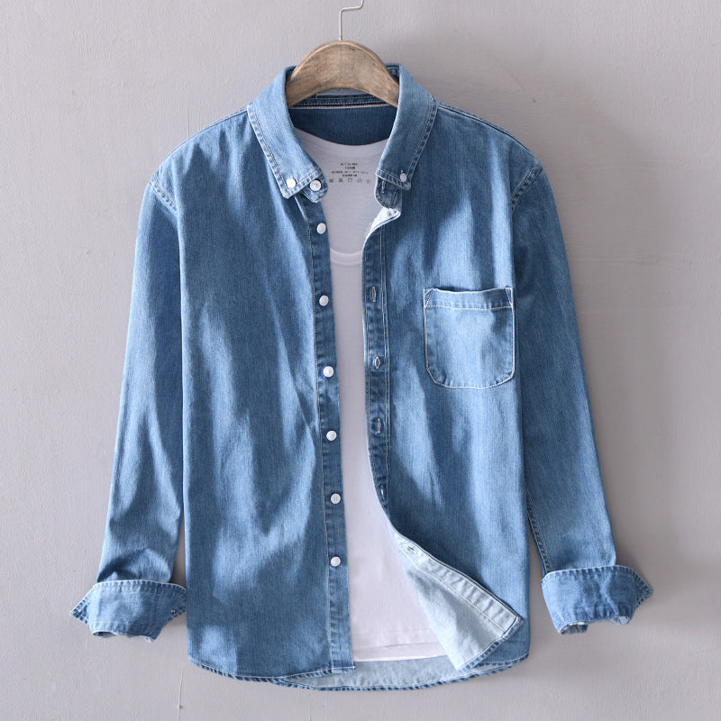 Camicia Jeans Uomo Manica Lunga Vestibilità Comoda