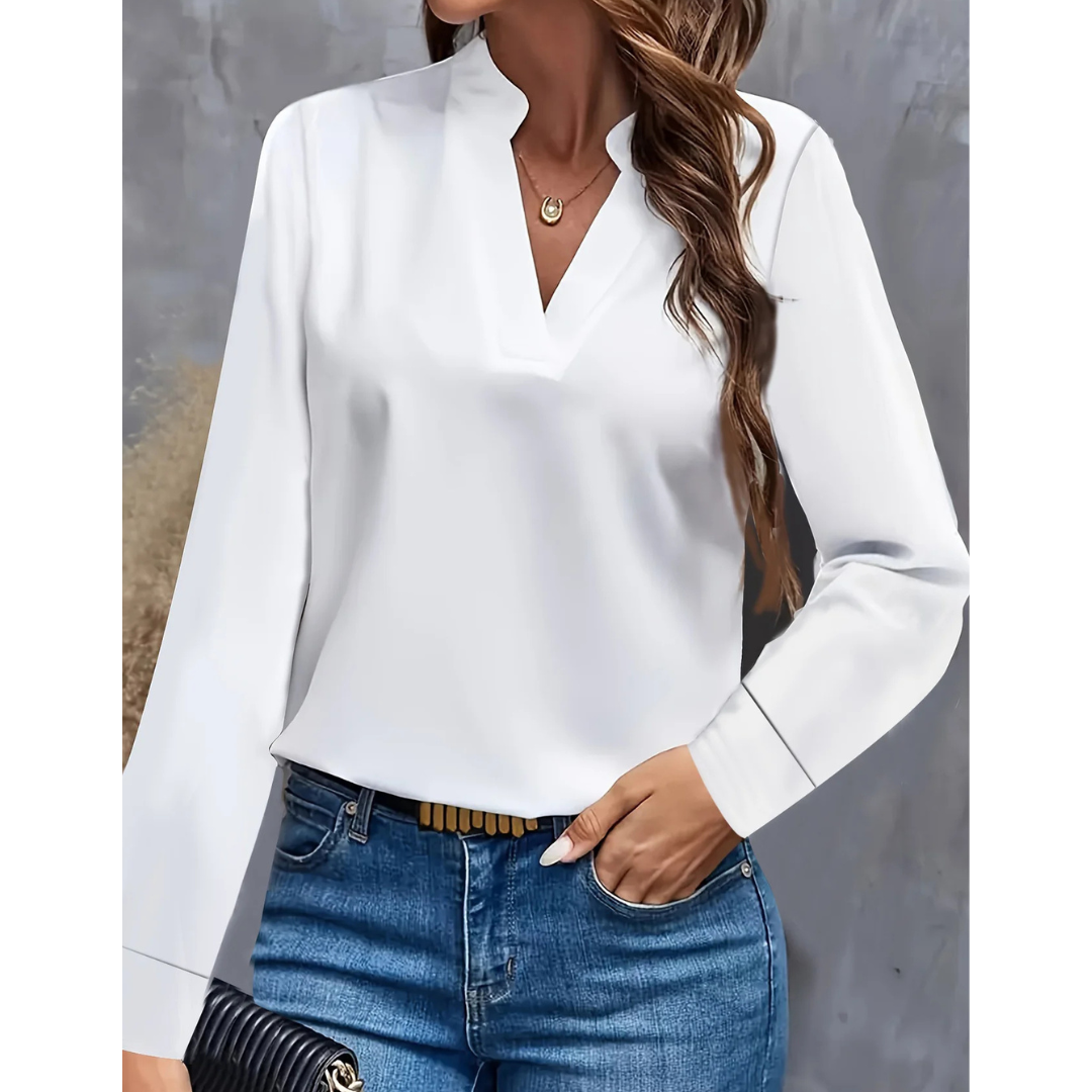 Camicia Donna Manica Lunga Scollo a V Design Lineare - Brentozzi