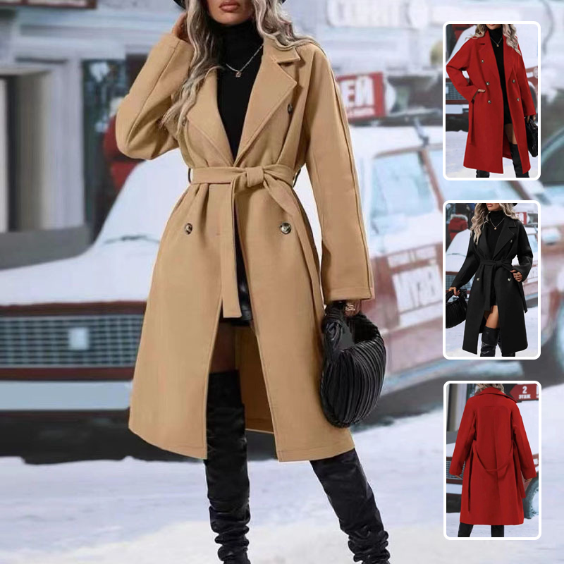 Trenchcoat Donna Classico Doppio Bottone Caldo Autunno Inverno