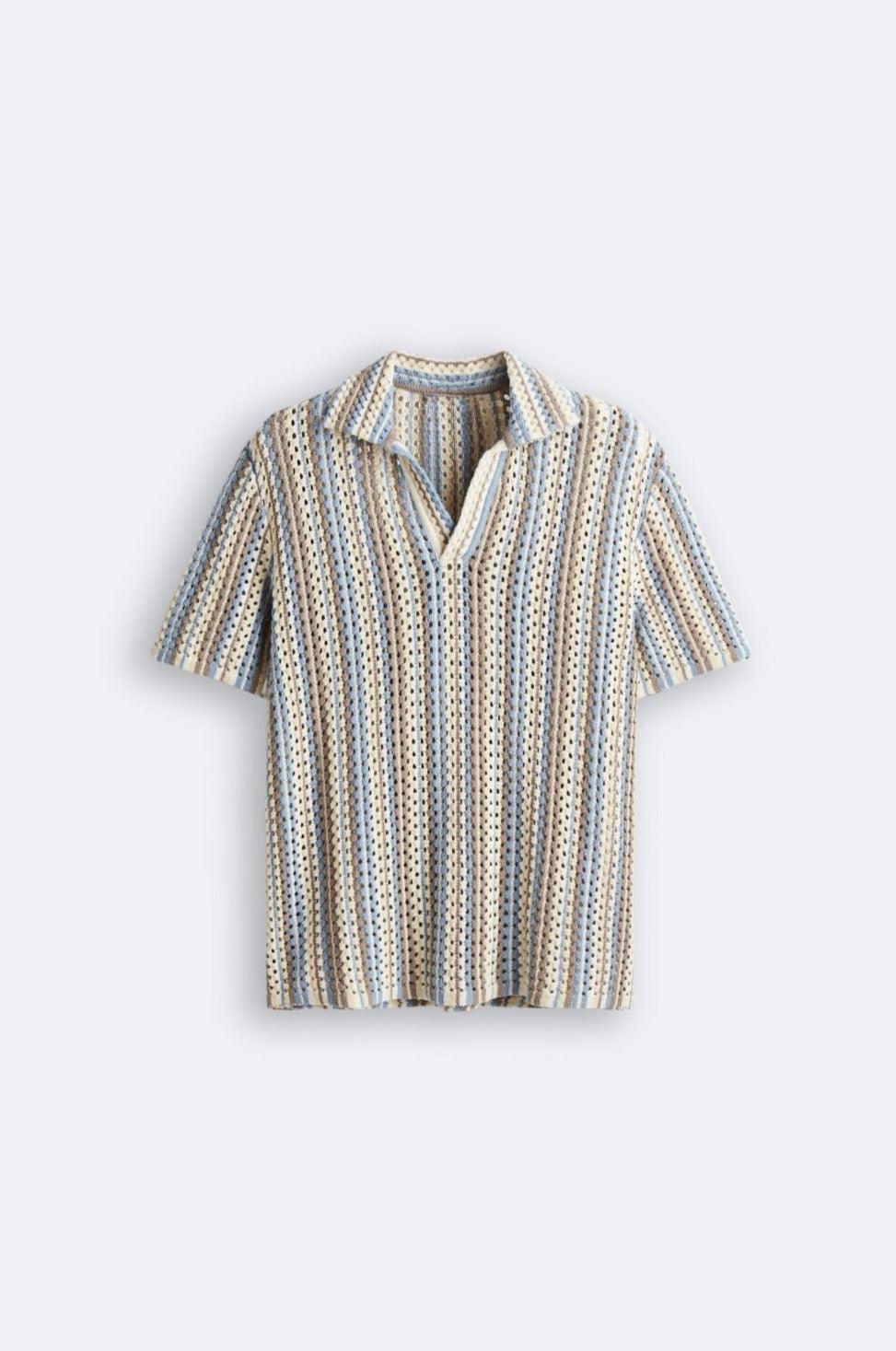 Polo Uomo in Cotone a Maglia Leggera con Motivo a Righe - Brentozzi